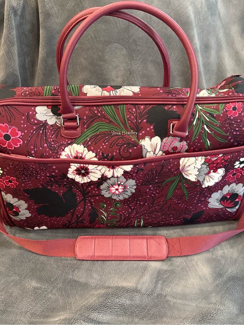 Vera Bradley Burgundy Floral Travel Satchel